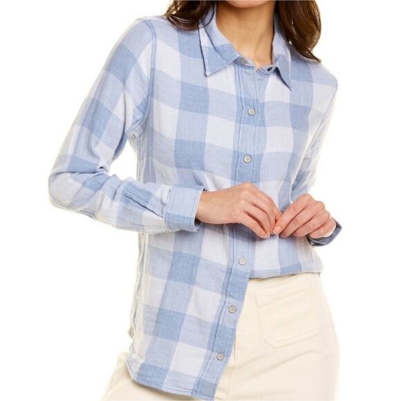 Faherty Steel Blue Buffalo White Plaid Reversible Button Down Belmar Top XS - Picture 1 of 10